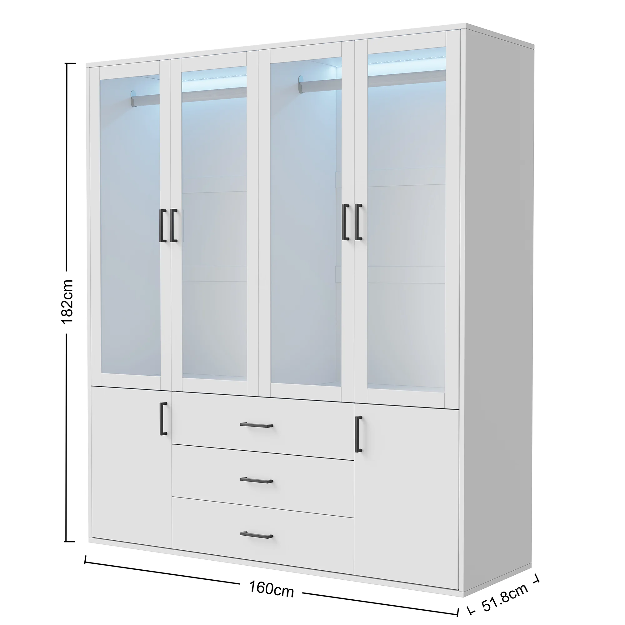 Comanlai kledingkast met spiegel en laden, multifunctionele kast, moderne gangkast met deur, veelzijdige kledingkast voor de slaapkamer