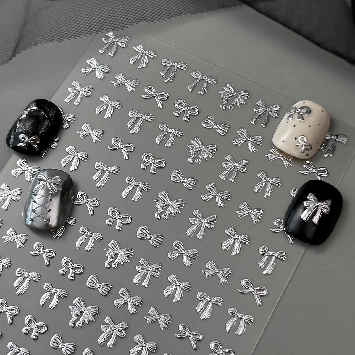 

1 шт., серебряная наклейка для дизайна ногтей с бантом, простая милая декоративная наклейка для ногтей YT6992, французские наклейки для ногтей, самоклеящаяся наклейка для дизайна ногтей