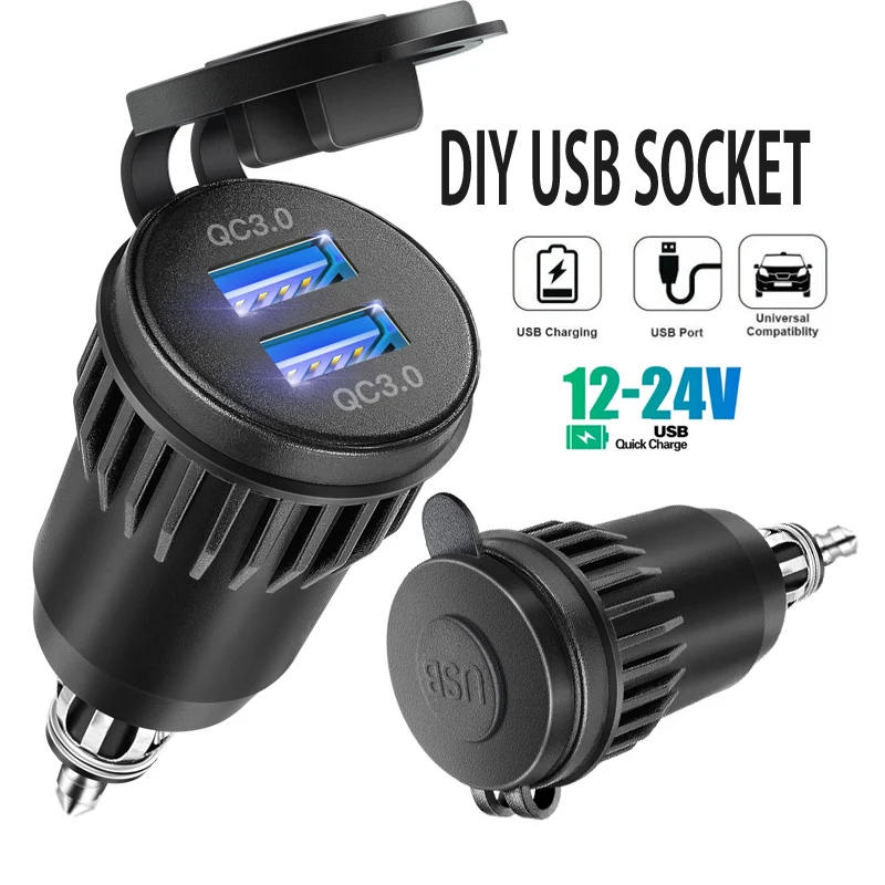 QC 3.0  car power socket dual usb plug charging car port Waterproof Power Outlet For Motorcycle Boat Marine Truck ATV