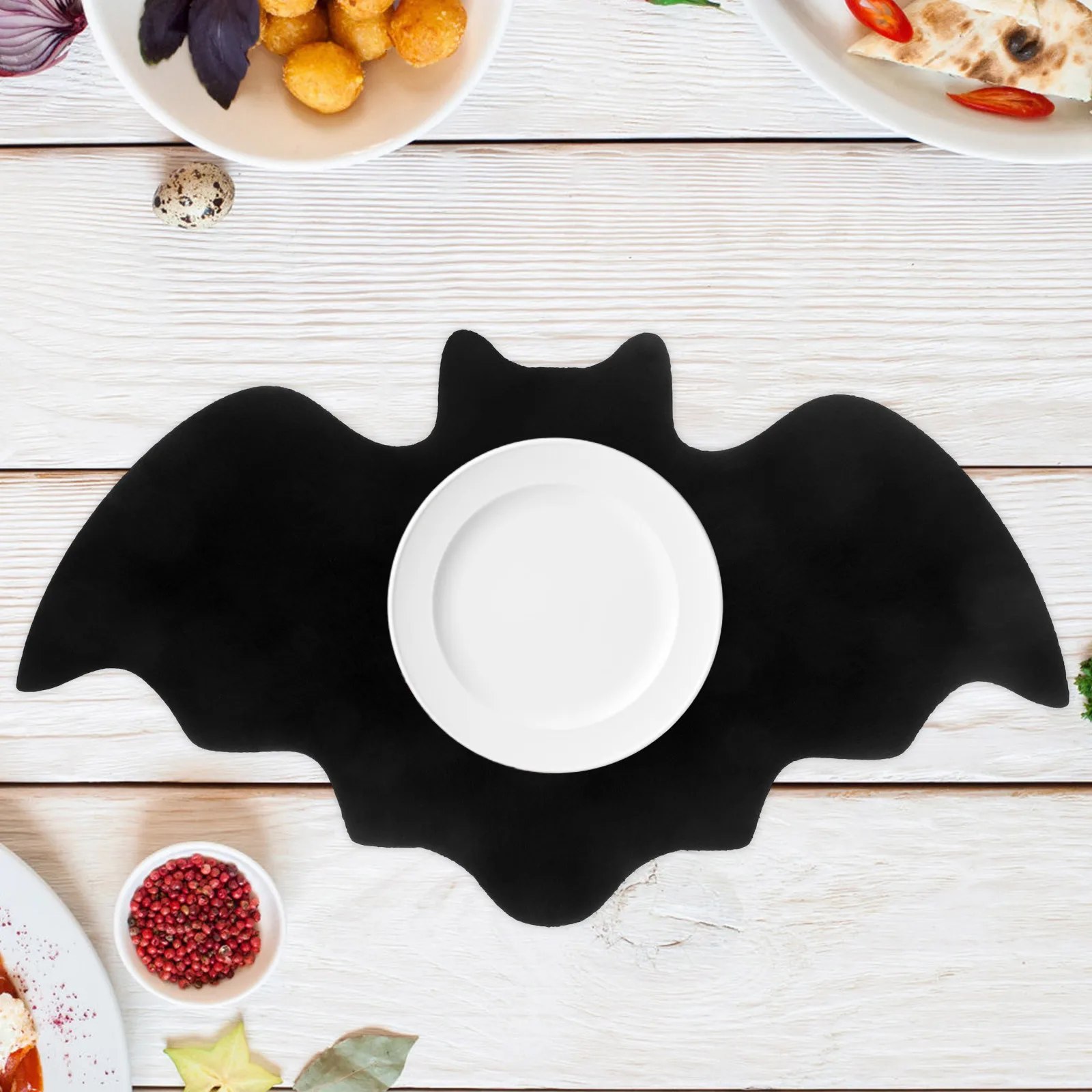

6pcs Halloween Bat Placemats Felt Table Mats Reusable Heat Insulation Dinner Mat For Home Restaurant Holiday Festival Dining