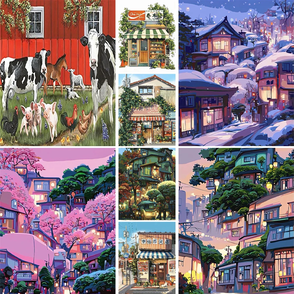 Japanese Style House Painting By Number 20x30 Oil Paint Art Stickers & Posters Craft Kit For Adults Home Decor Child\'s Gift 2023