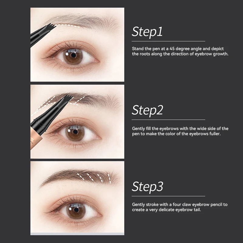 Eyebrow Pencil Liquid Waterproof Eyebrow Pencil Smudge-proof Brow Pencil With 4 Tip Microblade Eyebrow Pen Long-lasting Natural