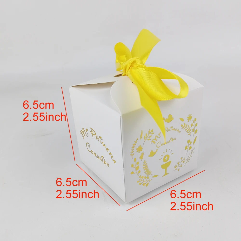 20 pieces 6.5x6.5cm Hot Stamping Mi Primera Comunión Gift Box For Spanish First Communion Party Decoration