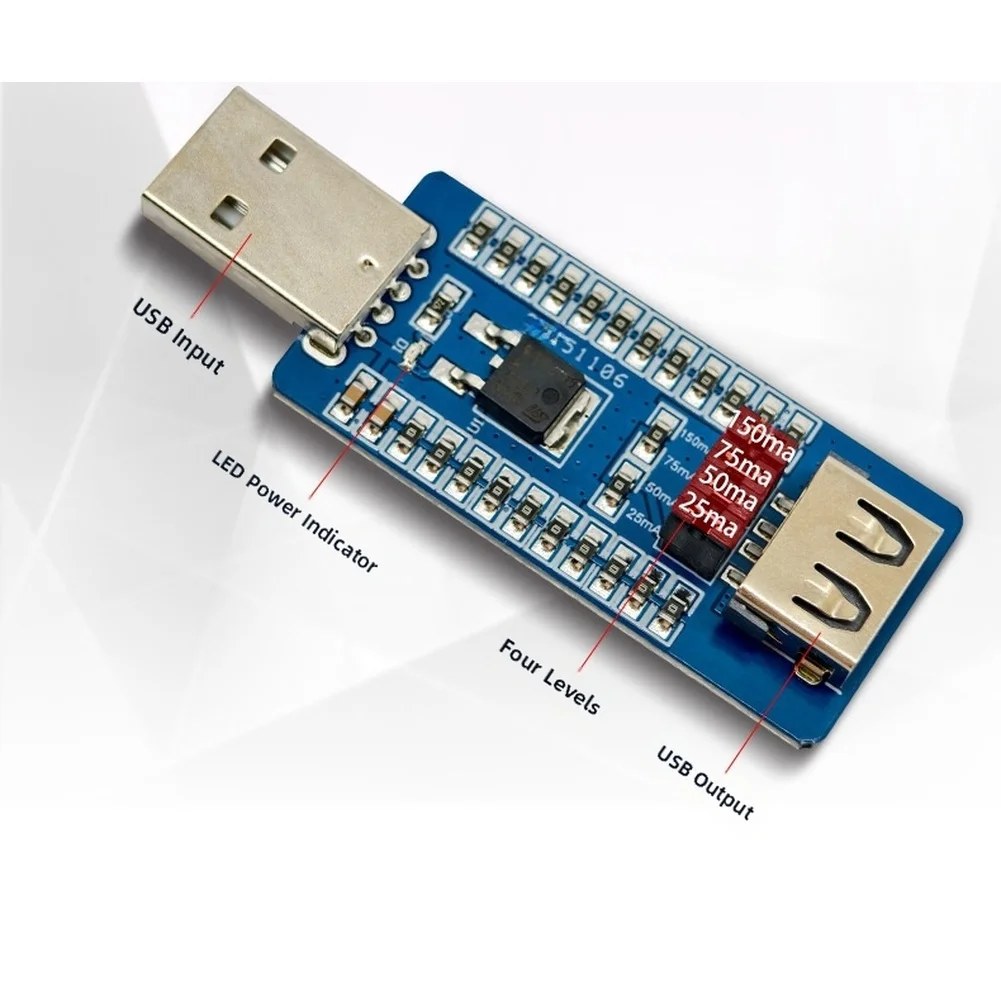 Lightweight 9g USB Load Module for Power Bank Evaluation with Four Current Modes 25mA 50mA 75mA 150mA and Visual LED