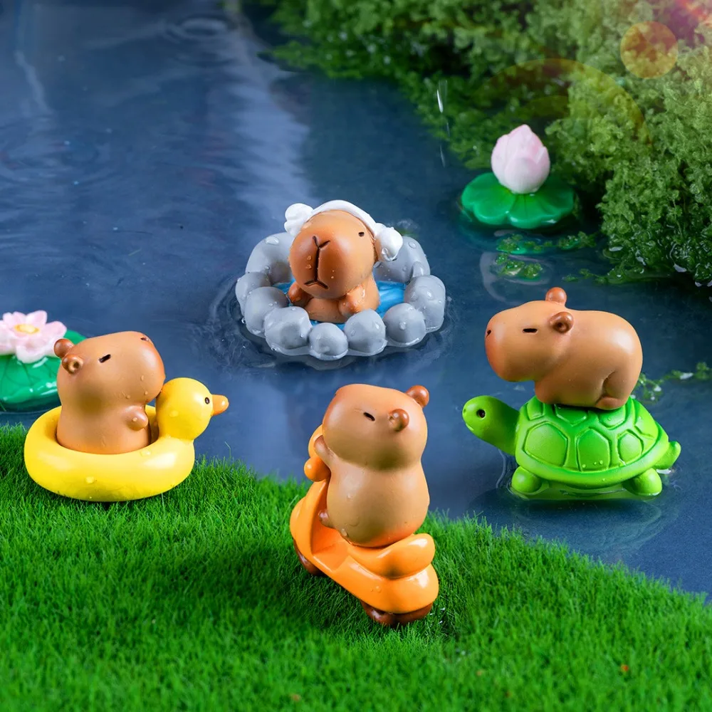 Natação capivara figura brinquedos tomar banho ciclismo simulação capibara modelo tartaruga dos desenhos animados capivara animais figuras criança