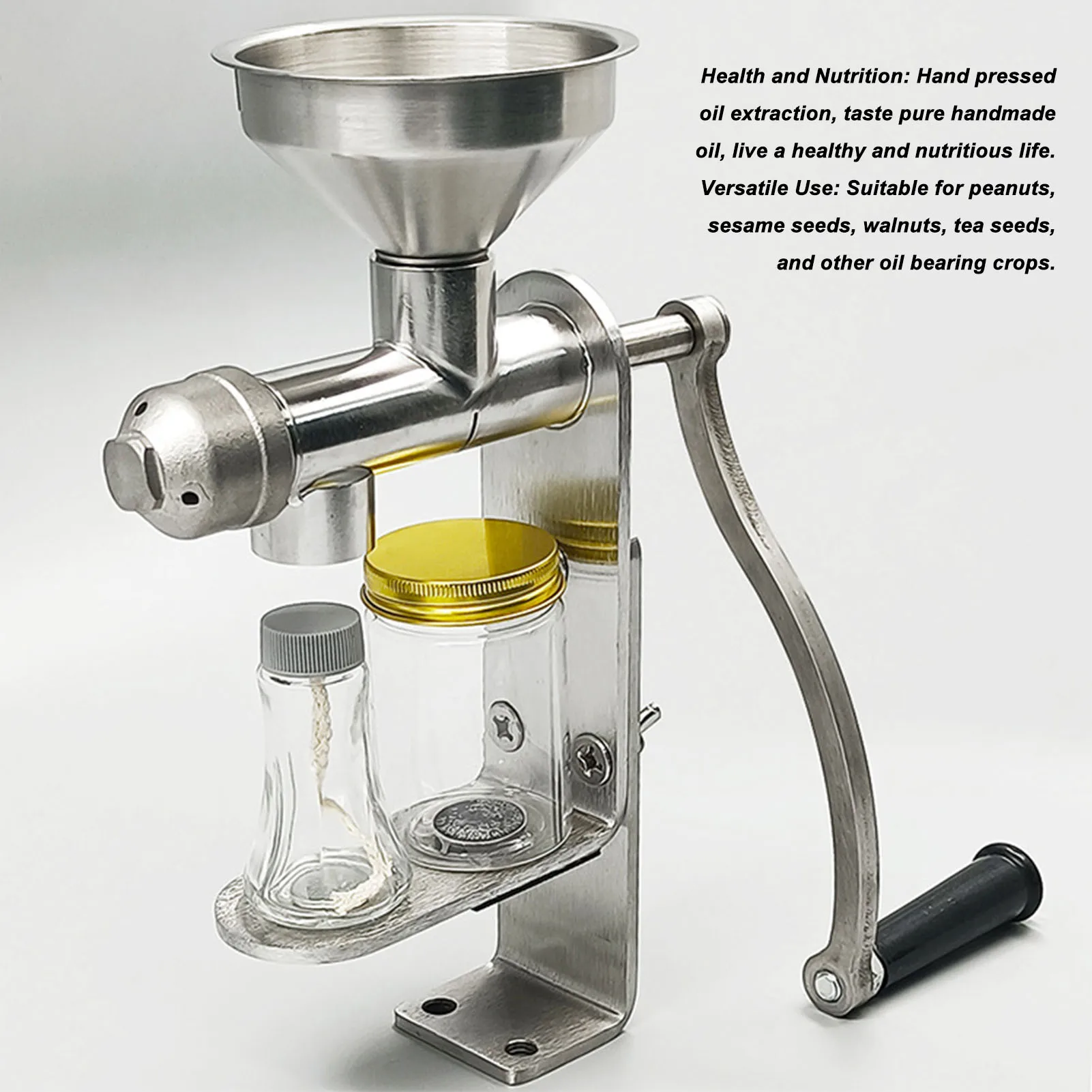 Stainless Steel Manual Oil Press Machine for Home, Cold/Hot Press Nuts Seeds, Easy Clean No Electricity