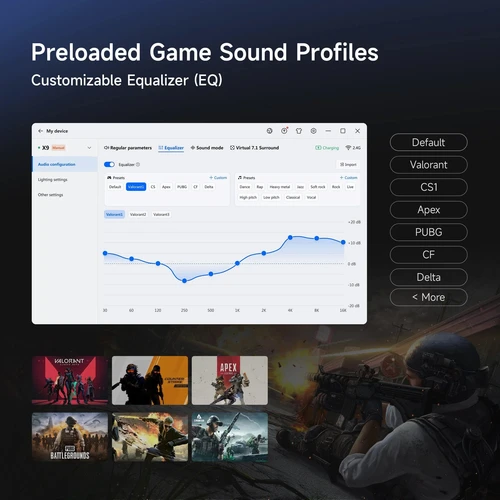 Imagen 2 del producto MCHOSE X9 auriculares inalámbricos para juegos sonido envolvente 7,1 micrófono con cancelación de ruido baja latencia de 15ms juegos FPS auriculares de deportes electrónicos