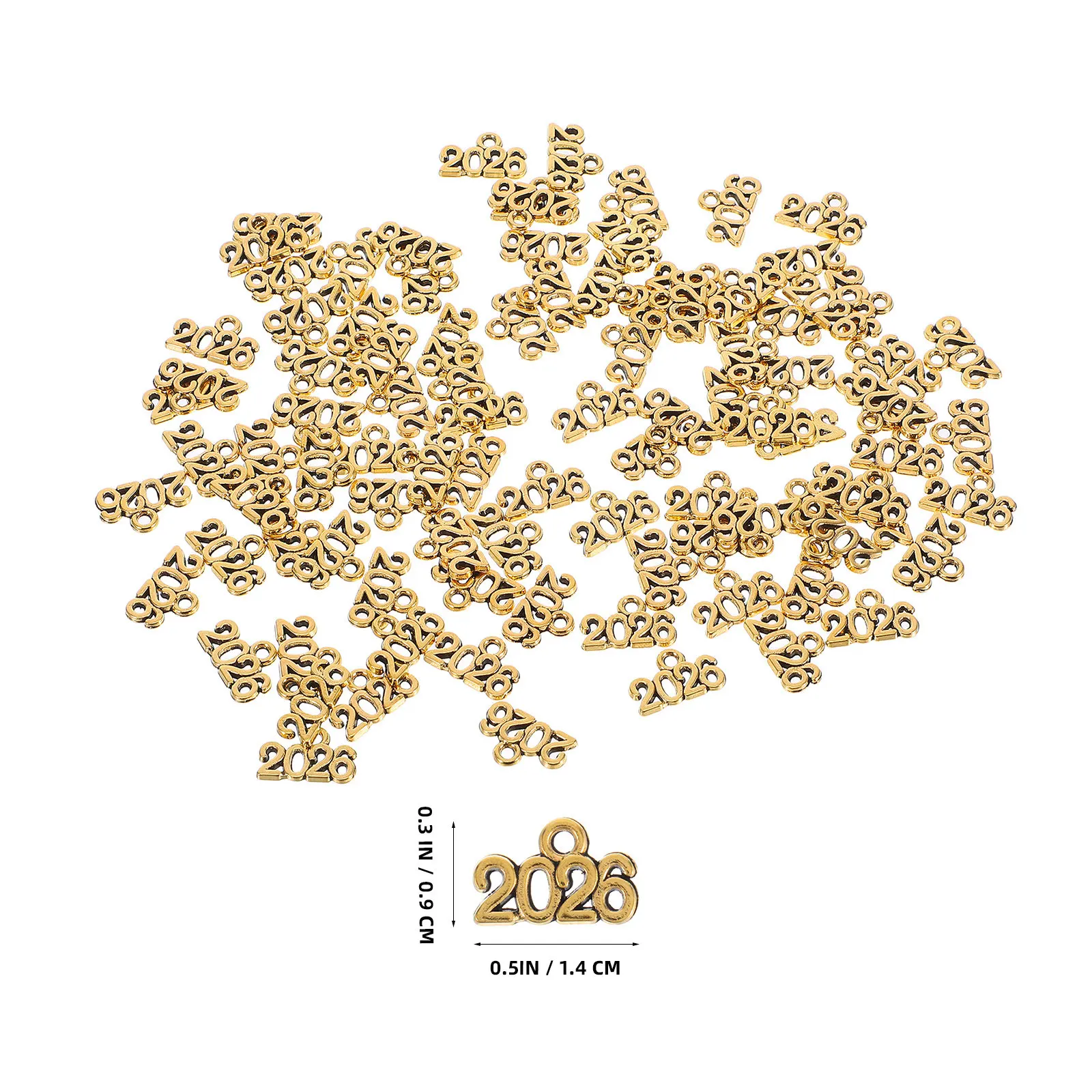 100Pcs 2026 Year Number Keychain Charms Elegant Sleek Metal Pendants for Jewelry Making DIY Crafts Keyring Ornament Charm
