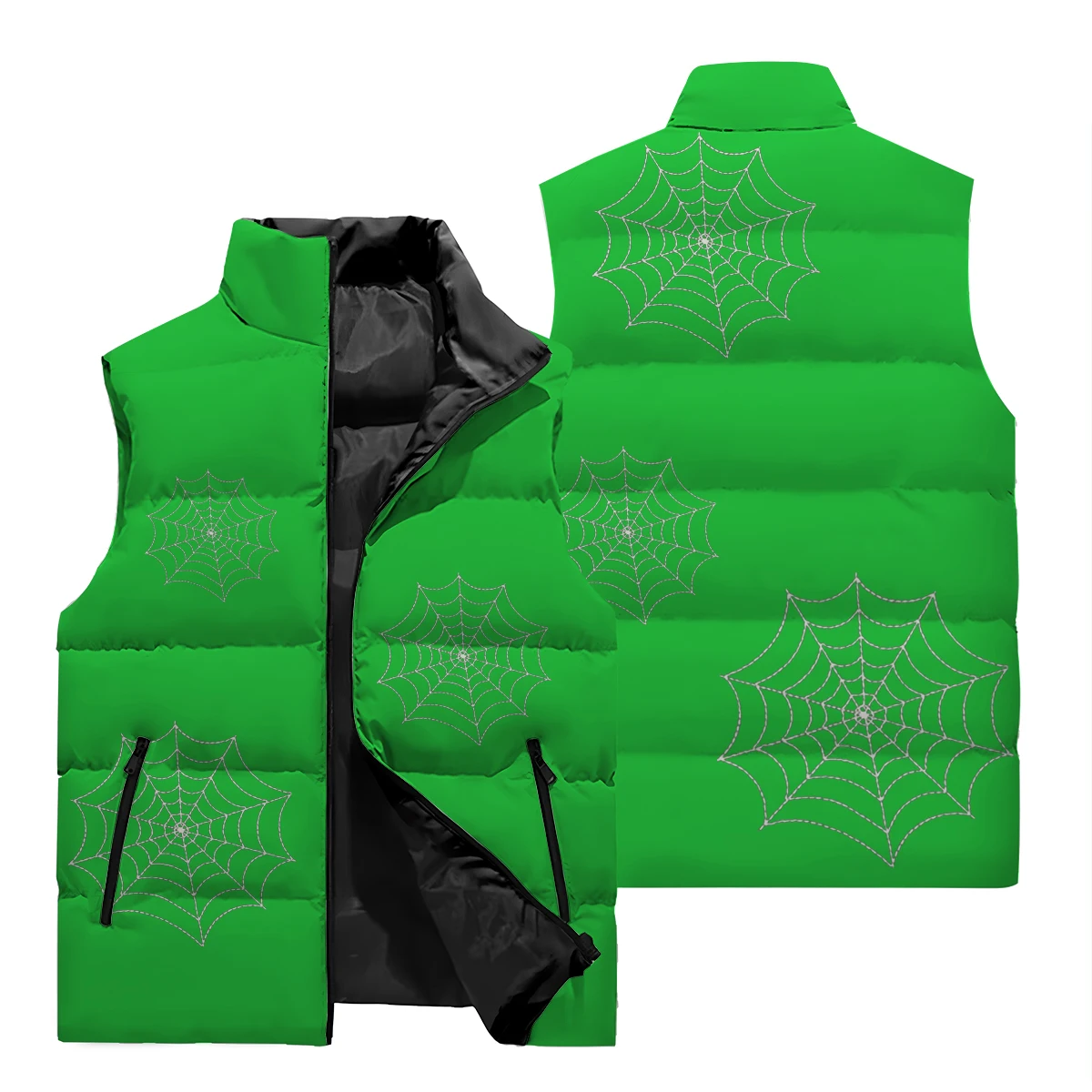 2024 New Fashion Spider Pattern Men's Pop Solid Color 3D Printed Winter Warm Plus Cotton Vest Sleeveless Zipper Jacket