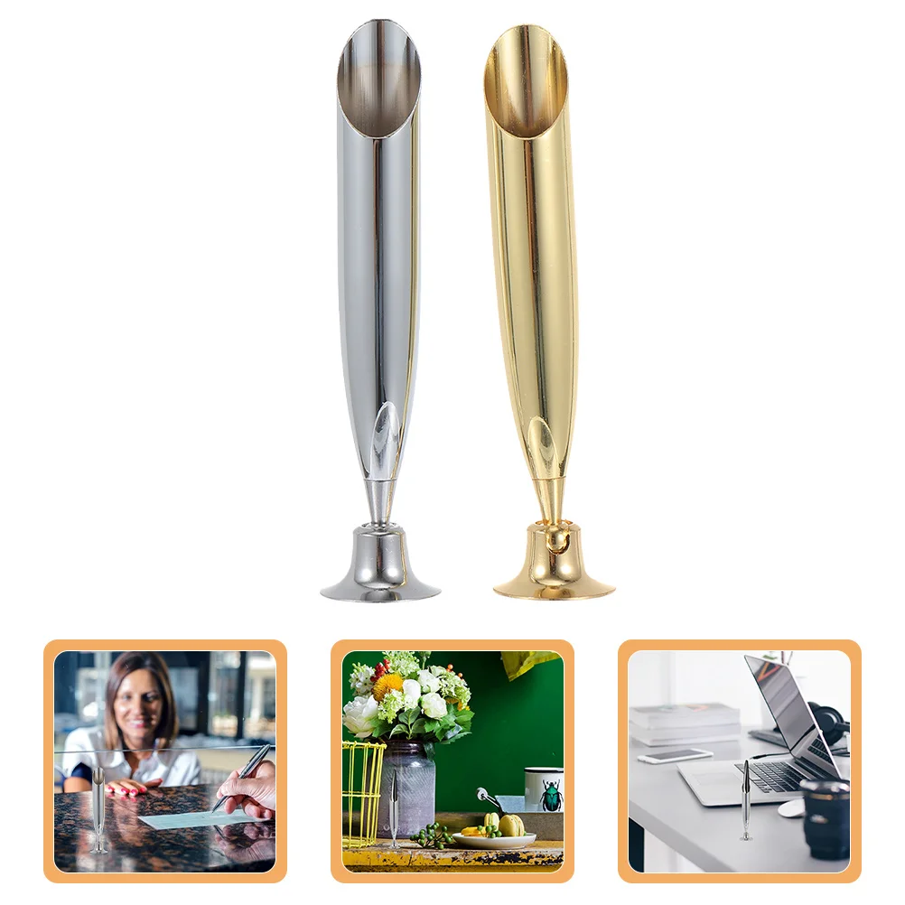 

2 Pcs Single Pen Holder Desk Stand Pencil Pens Holders Office for Desktop Metal