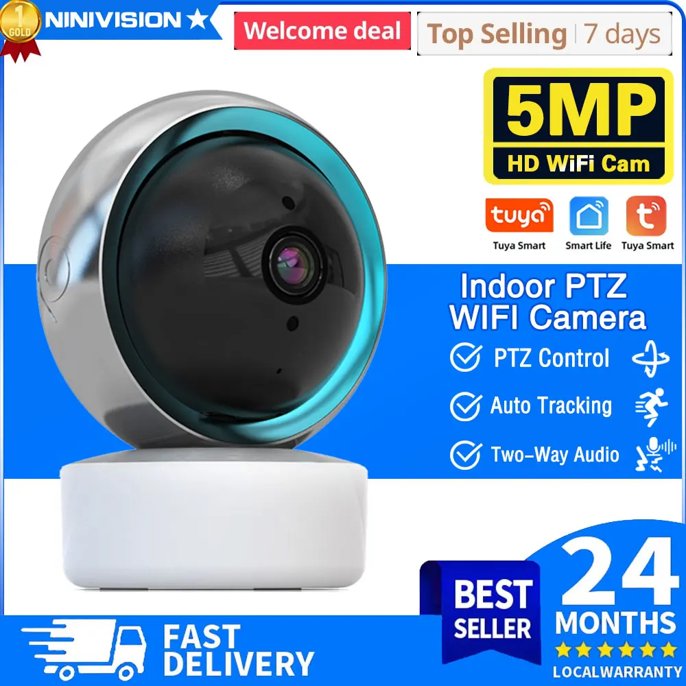 

Tuya Smart Life Camera 360 ° 5MP Wifi Monitoring Via Infrared Mobile Phone Night Vision 360°Tracking PTZ Surveillance PT Camera