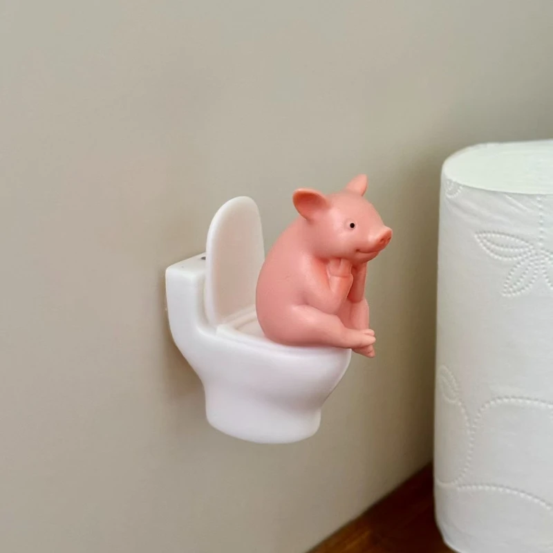 Cute Frog Pig Sitting On Toilet Resin Figurine Funny Mini Statue Creative Home Office Desktop Decor Ornament Gift - view 6