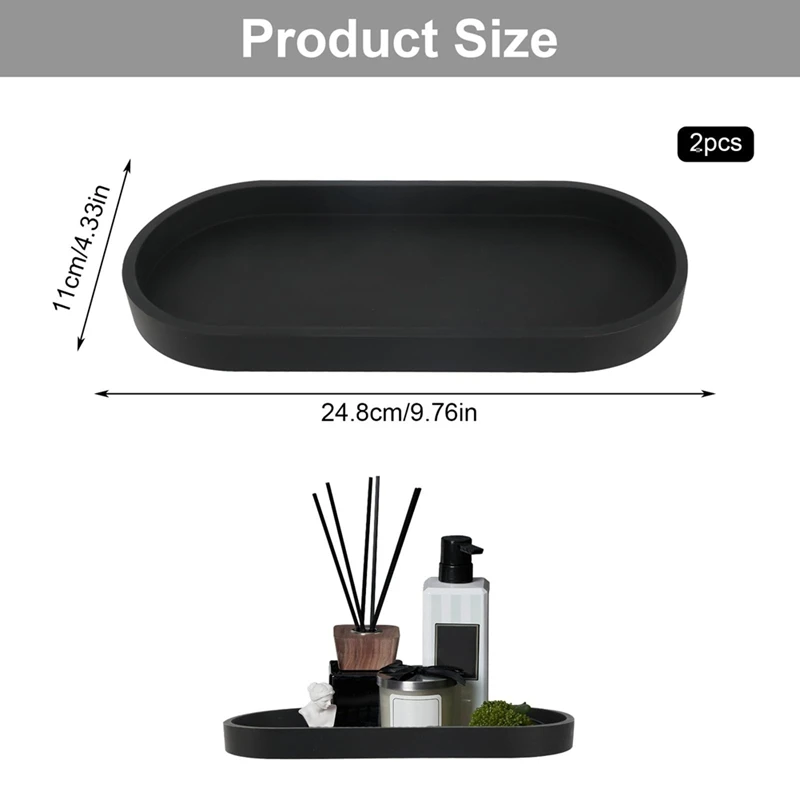 Set Of 2 Bathroom Trays, Decorative Tray, Black Silicone Storage Tray, Small Tray For Washbasin, Bathtub