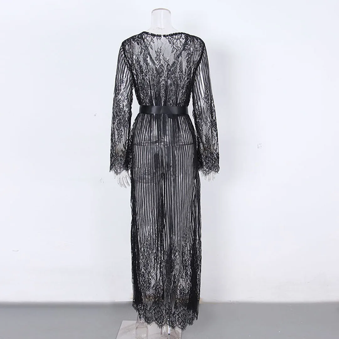 S - XL Sexy, durchsichtiges, gehäkeltes Spitzen-Tunika-Strandkleid, langes Strandkleid, Strandmode, Damen, V1318 – Detail 22