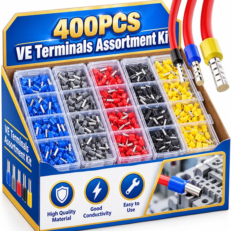 Insulated Cord End Ferrule Colorful Terminals Wire Crimp Connectors Kit for Electrical Cable Household Circuit Wiring Connection