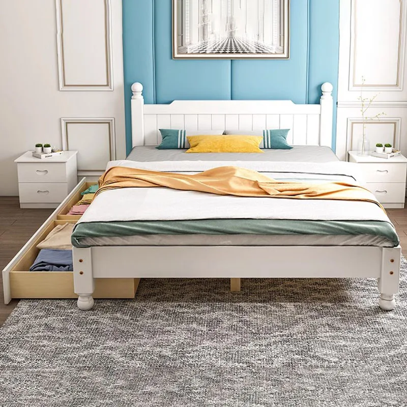 

European Designer Bed Solid Wood High End Relax Classic Full Body White Bed Apartment Light Luxury Cama De Casal Home Furniture