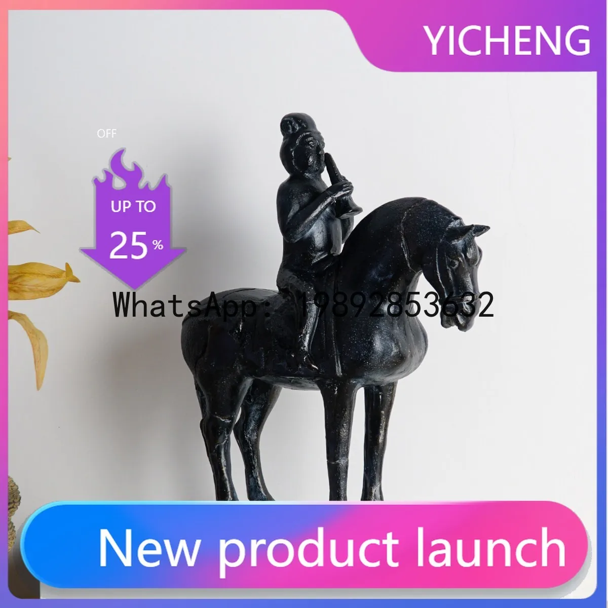 XL vintage human figure sculpture riding a horse, a decorative piece for the new Chinese-style entrance hall and hotel, perfect