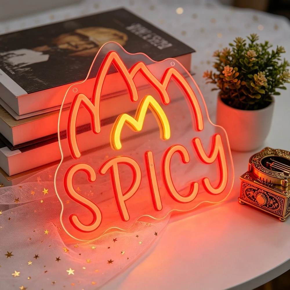 Spicy Neon Sign LED Flame Marquee Light USB for Bar Restaurant Home Decoration Punk Style Aesthetic Room Wall Art Gift