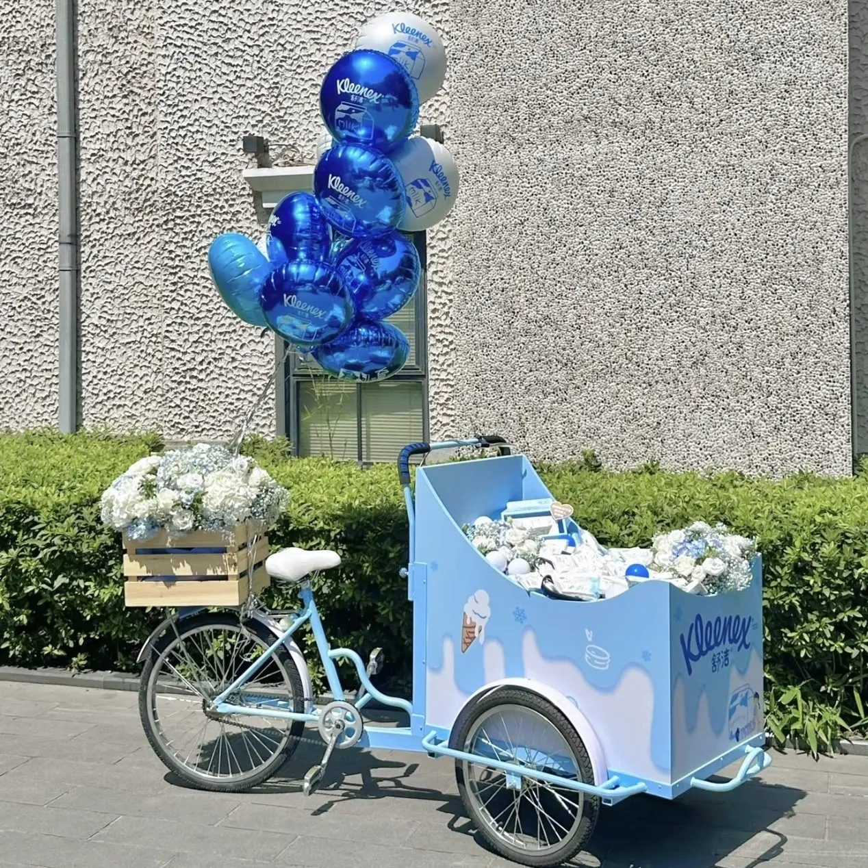 CX Outdoor Market Drainage Three-wheeled Sale Bicycle Light Blue Ice Cream Truck