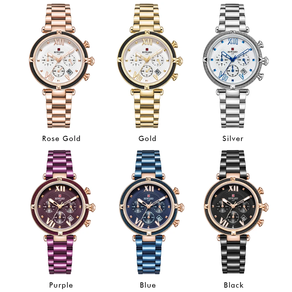 REWARD-Montre à quartz de luxe pour femmes, marque supérieure, à la mode, avec bande d\'acier, 2024