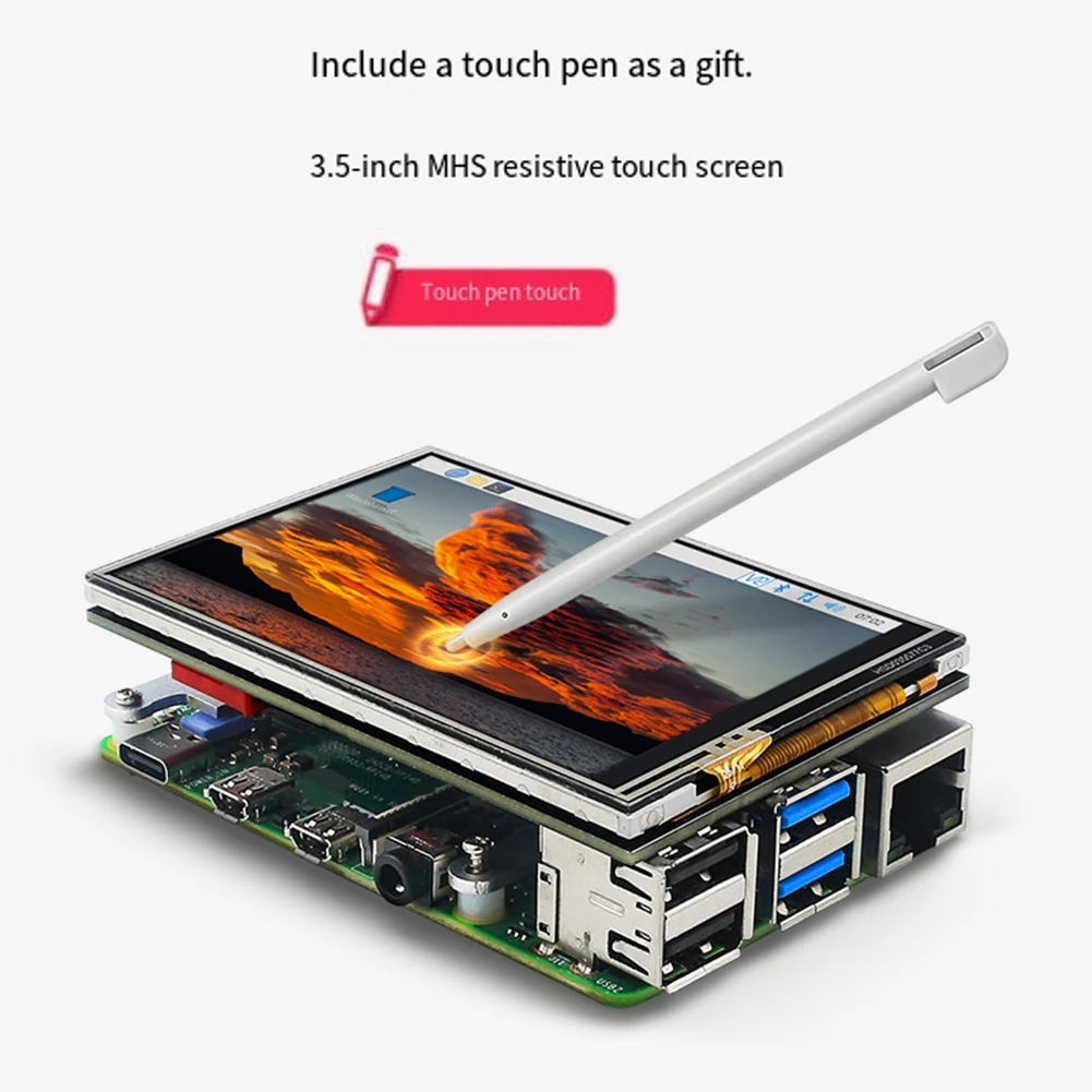 AED7-3.5 Inch Touch Screen For Raspberry Pi 480X320 TFT LCD SPI Interface 50 FPS Module With Metal Case+Heat Sink