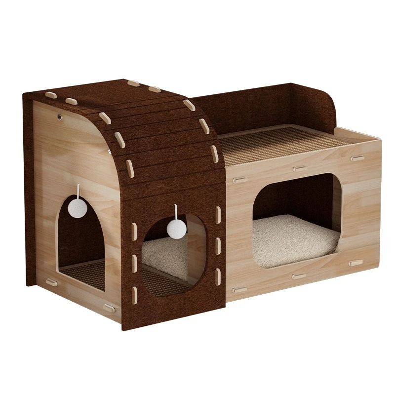 

Cat house scratching post integrated Spacious large cat nest double-decker cat climbing frame