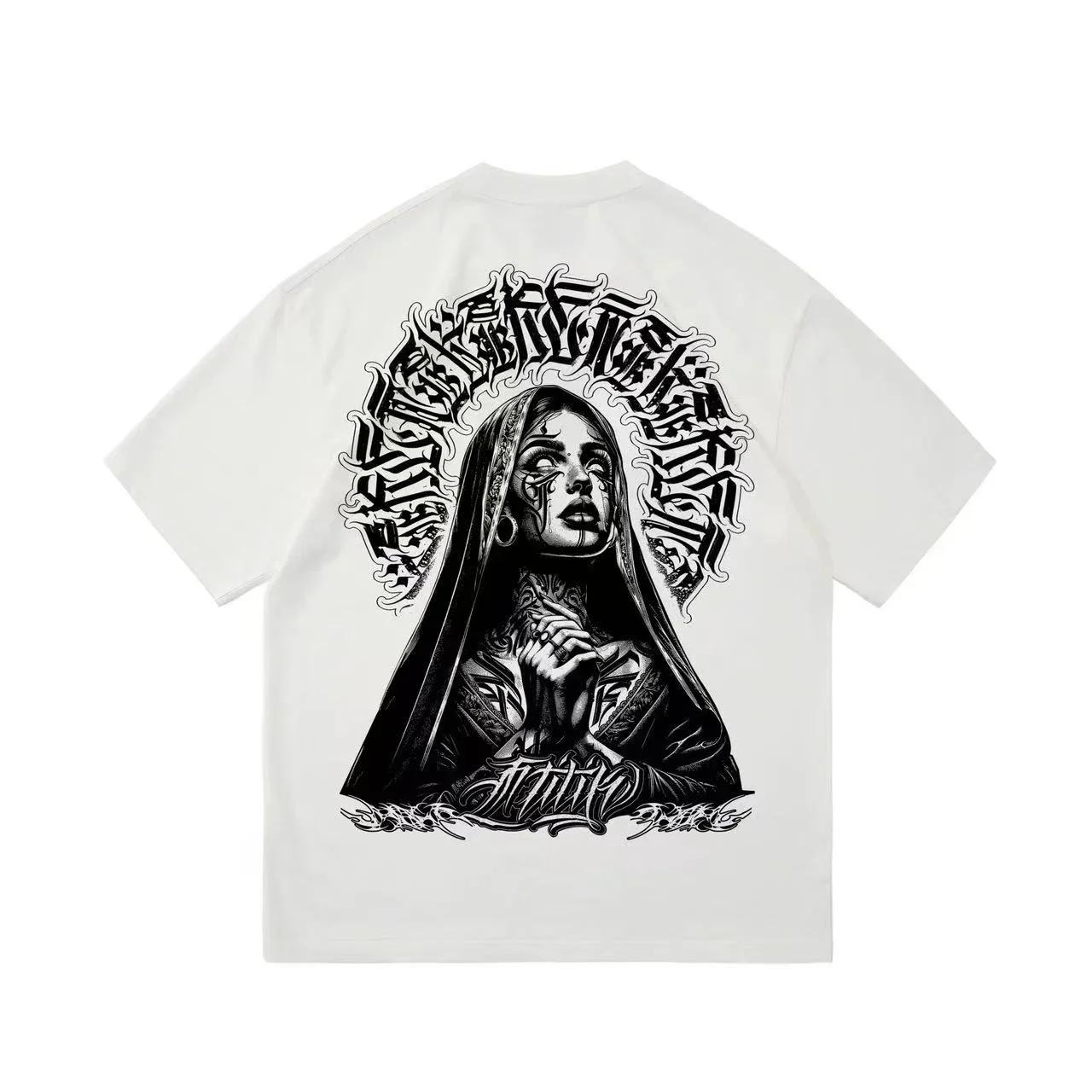 Tattoo Trendy Manga Tattoo West Coast Street Dance Chicano Flower Font Cartoon American T-shirt Cotton Same gender design Summer image 3
