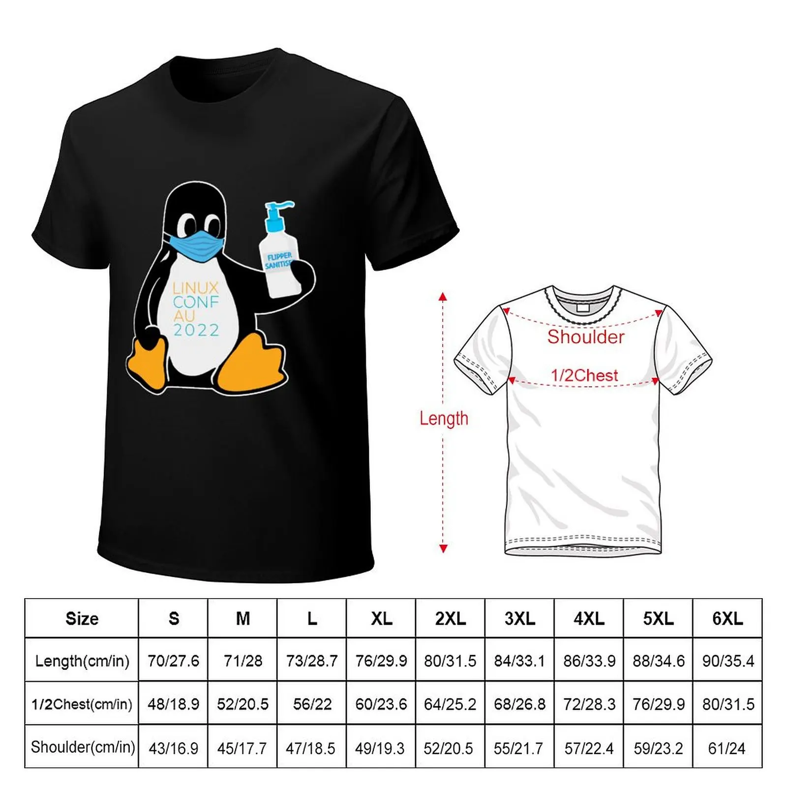 linux.conf.au 2022 Sanitiser Tux T-Shirt Casual Loose Short Sleeve Tee for Men
