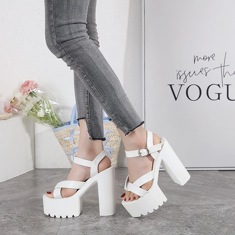 Luxury Sandals Women Designers New summer.Style Women\'s Sandals with 15cm Square Heel and Fish-mouth Design Platform Sandals