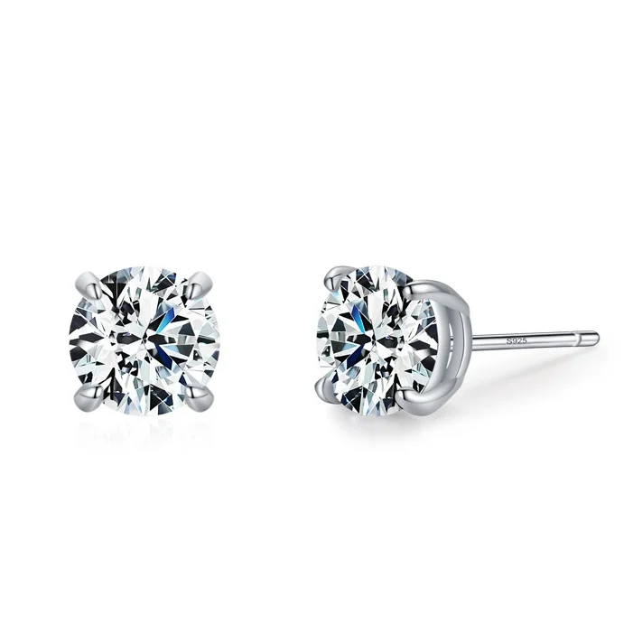 

European American S925 Silver Ins Ear Jewelry Trendy Simple Single Diamond Earrings for Women for Anniversary Party or Gift