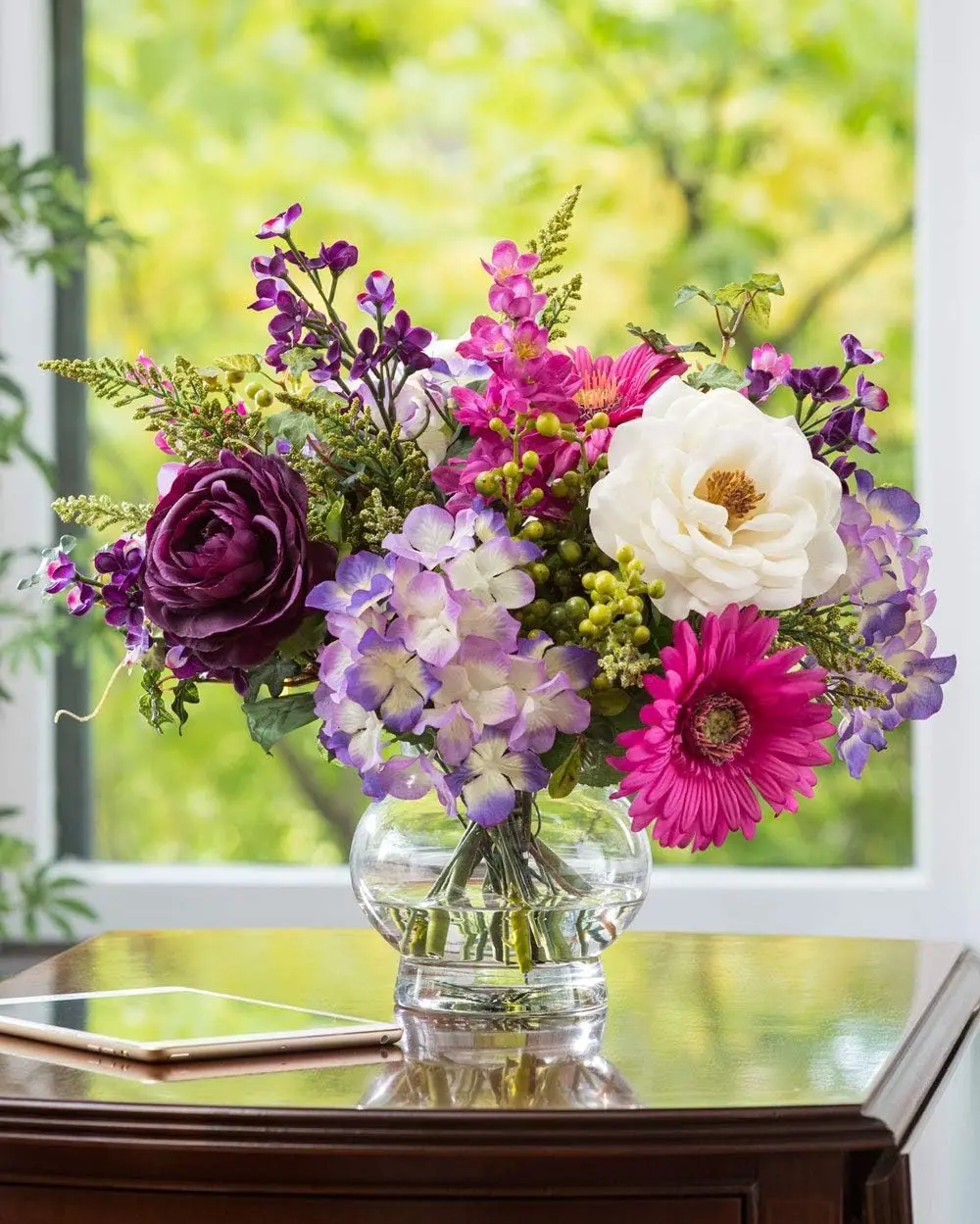 

- Gerbera, Hydrangea & Rose Silk Flower Arrangement - Handcrafted - Amazingly Lifelike - 15 x 15 Inches