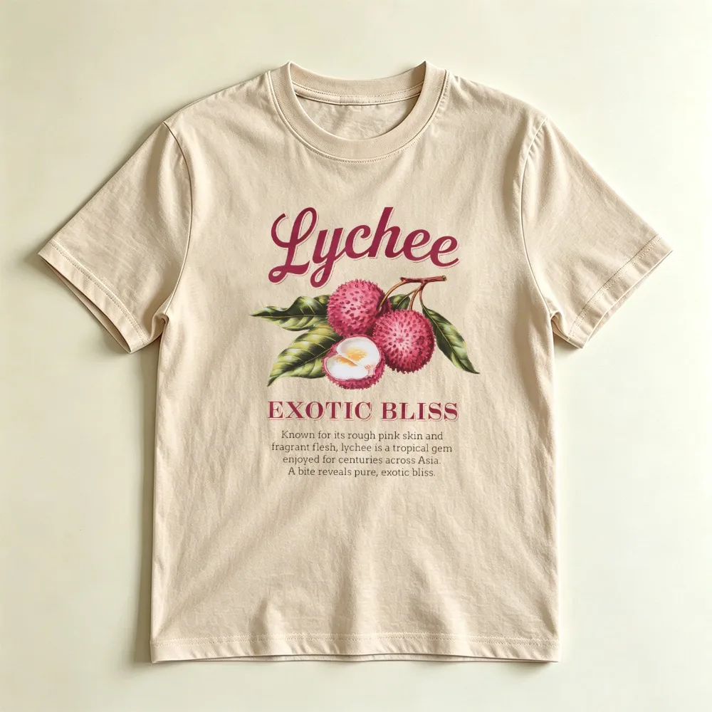 T-shirt en coton pour femme, motif litchi exotique, style vintage, décontracté, imprimé plante tropicale asiatique, collection été