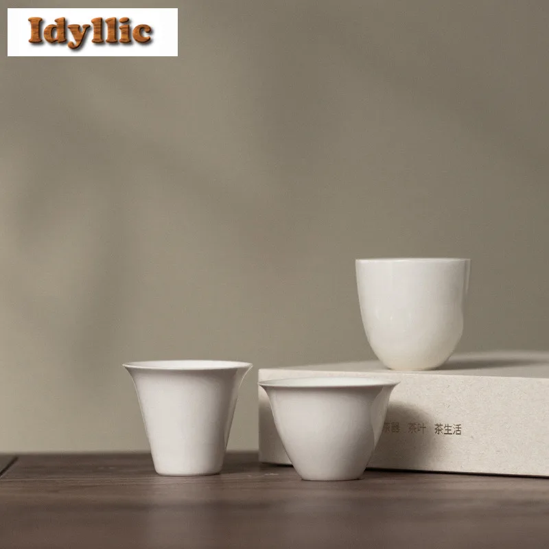 2pc/lot Retro Plant Ash Thin Tire Teacup Aesthetic Tea Bowl Cute Cup Tea-tasting Personal Cup Jianzhan Master Cups Tea Ceremony