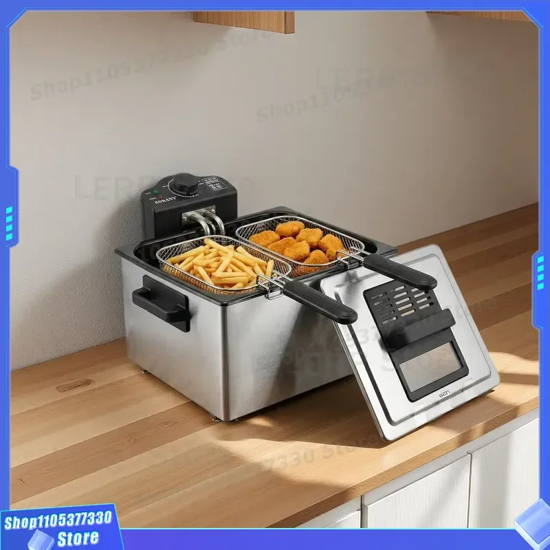 5L Double Basket Electric Deep Fryer 2000W Stainless Steel Household Oil Cooker with Adjustable Temperature Control 90 to 190