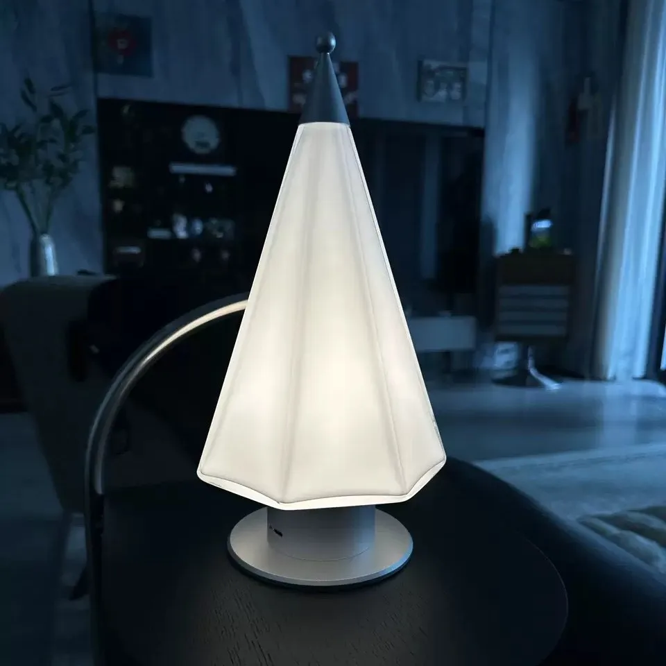 Nordic Cone Christmas Tree Ambient Night Light, Desktop Decoration for Living Room, Bedroom, Bedside, Rechargeable Table Lamp