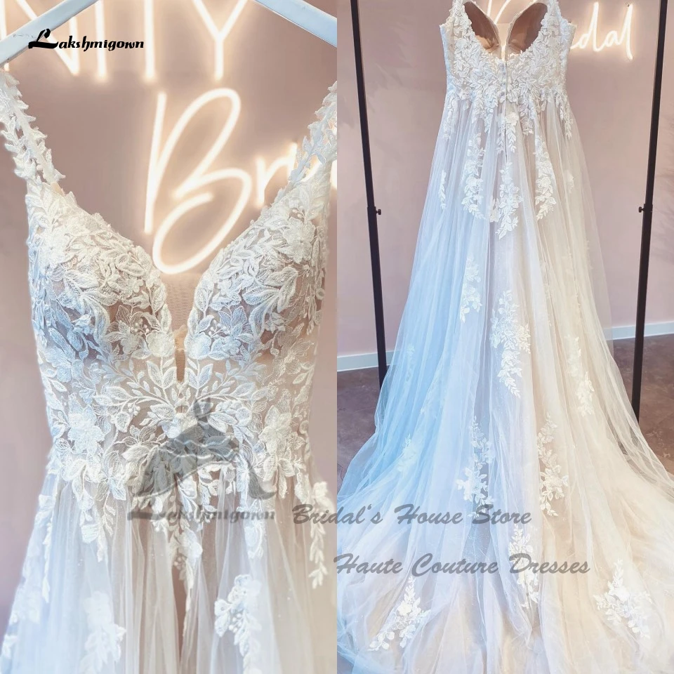 Lakshmigown Civil Bridal Beach abiti da sposa 2023 muslimah scollo a V Appliques di pizzo donna Boho abiti estivi