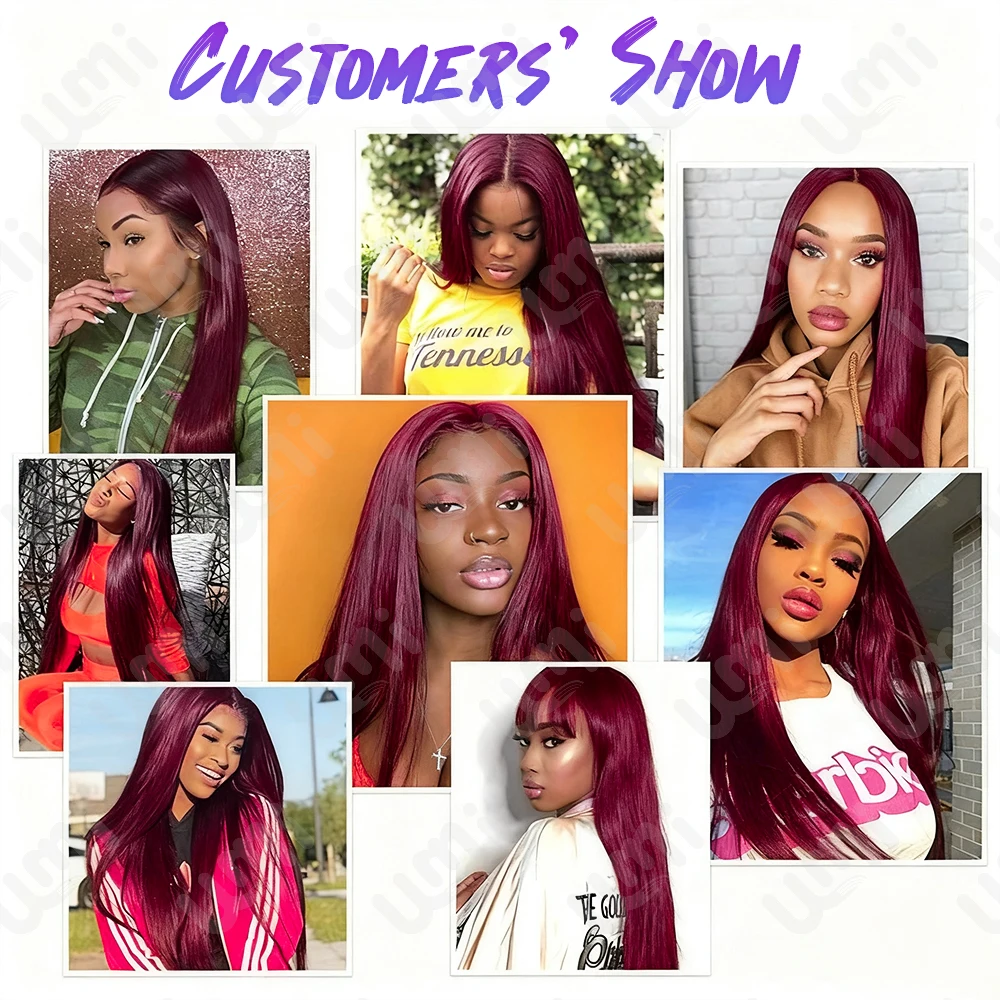 Umi 99J burgunder Knochen Gerade Bundles mit Frontal Menschliches Haar Verschluss wein 13X4 Remy Weave Bundles und Verschluss Haar Extensions