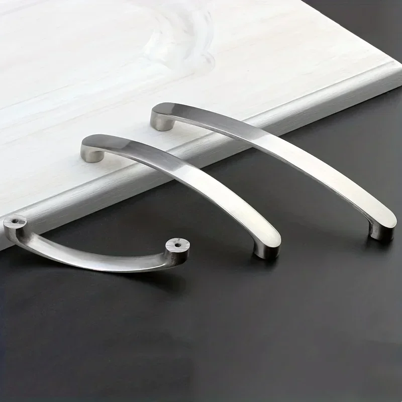 6pc Modern Arc Cabinet Pulls, Brushed Metal Drawer Handles for Kitchen Bedroom Furniture Cupboard Wardrobe Closet Hardware