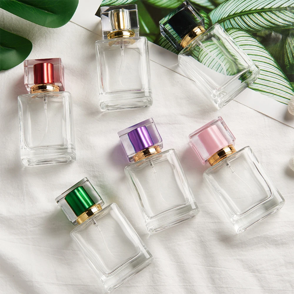 10pcs 20pcs 40pcs 30ml 50ml Refillable Spiral Thick Bottom Square Glass Atomizer Spray Perfume Bottle Cosmetic Empty Container