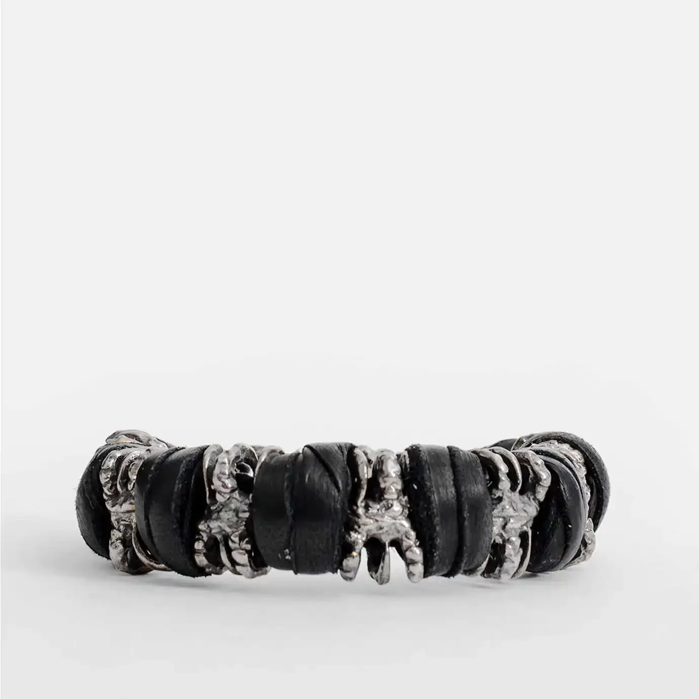 

YOJI OOAK Skeleton 925 Sterling Silver Sheepskin Bracelet, Handmade String, Niche Original, Pioneer, Independent Designer