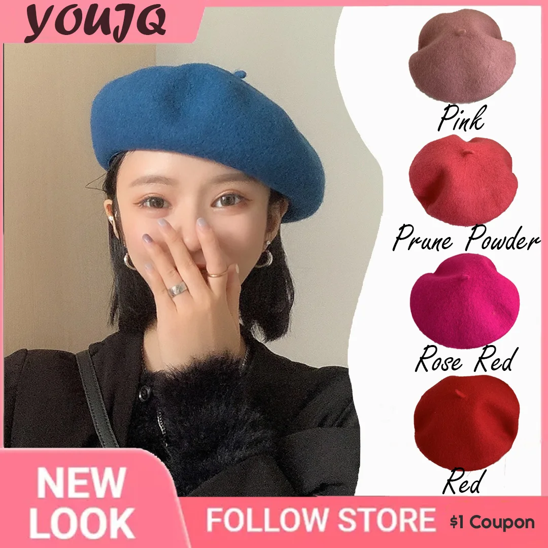 Women Wool Berets French Artist Style Warm Winter Beanie Hat Retro Plain Beret Candy Color Elegant Lady All Matched Autumn Caps