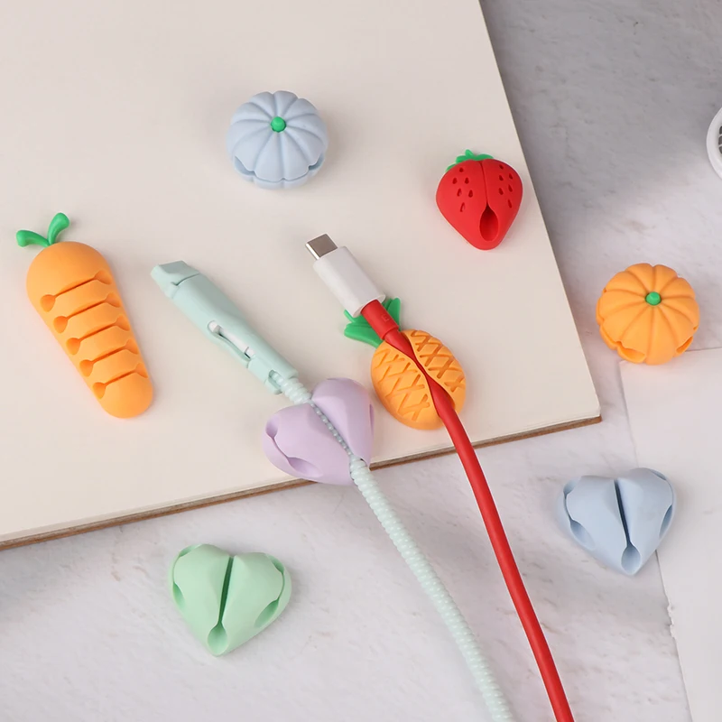 2/4Pcs Cute Love Pineapple Cable Winder Cable Organizer Adhesive Cord Holder Multipurpose Wire Management Clips For Desk Wall