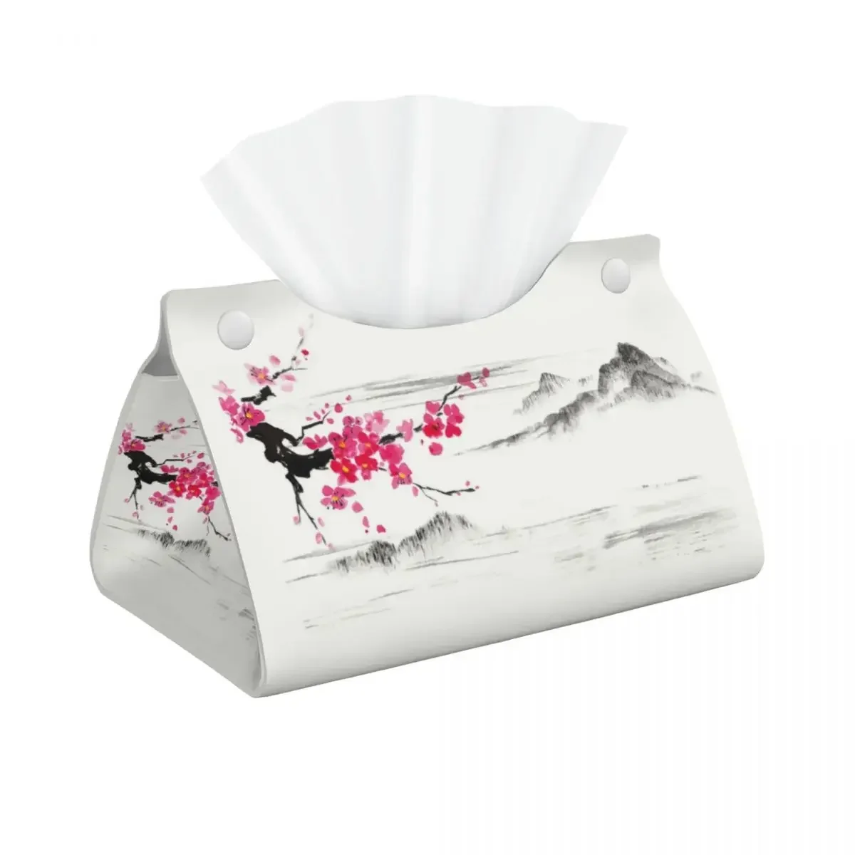 Custom Sakura Tree Cherry Blossom Tissue Box Cover for Bathroom Toilet Japanese Flower PU Leather Rectangular Facial Tissue Box