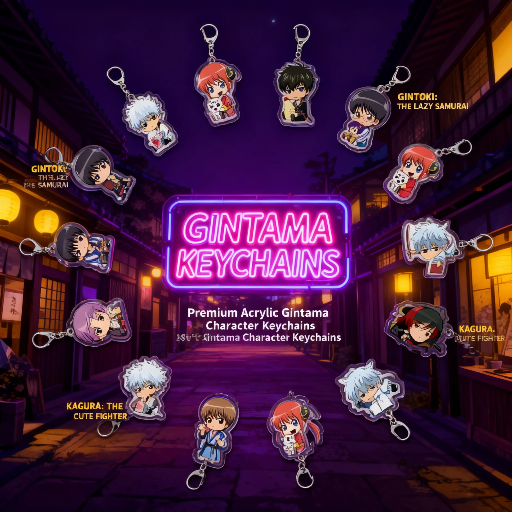 

Anime Keychain Acrylic Gintama Souvenir Accessory Sakata Gintoki Shimura Shinpachi Kagura Layered Design Hanging Charm
