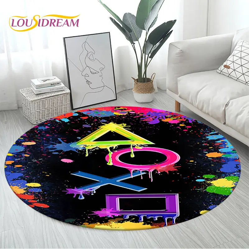 3D Cartoon Gamer Game Controller Area Rug Large,Round Carpet Rug for Living Room Bedroom Sofa Decor,Kid Play Non-slip Floor Mat