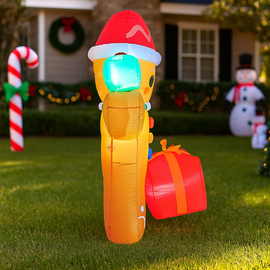 6-stopowy nadmuchiwany ludzik piernikowy z prezentami, dekoracje świąteczne do domu, na podwórko, ozdoby bożonarodzeniowe, dekoracje LED, artykuły świąteczne na zewnątrz