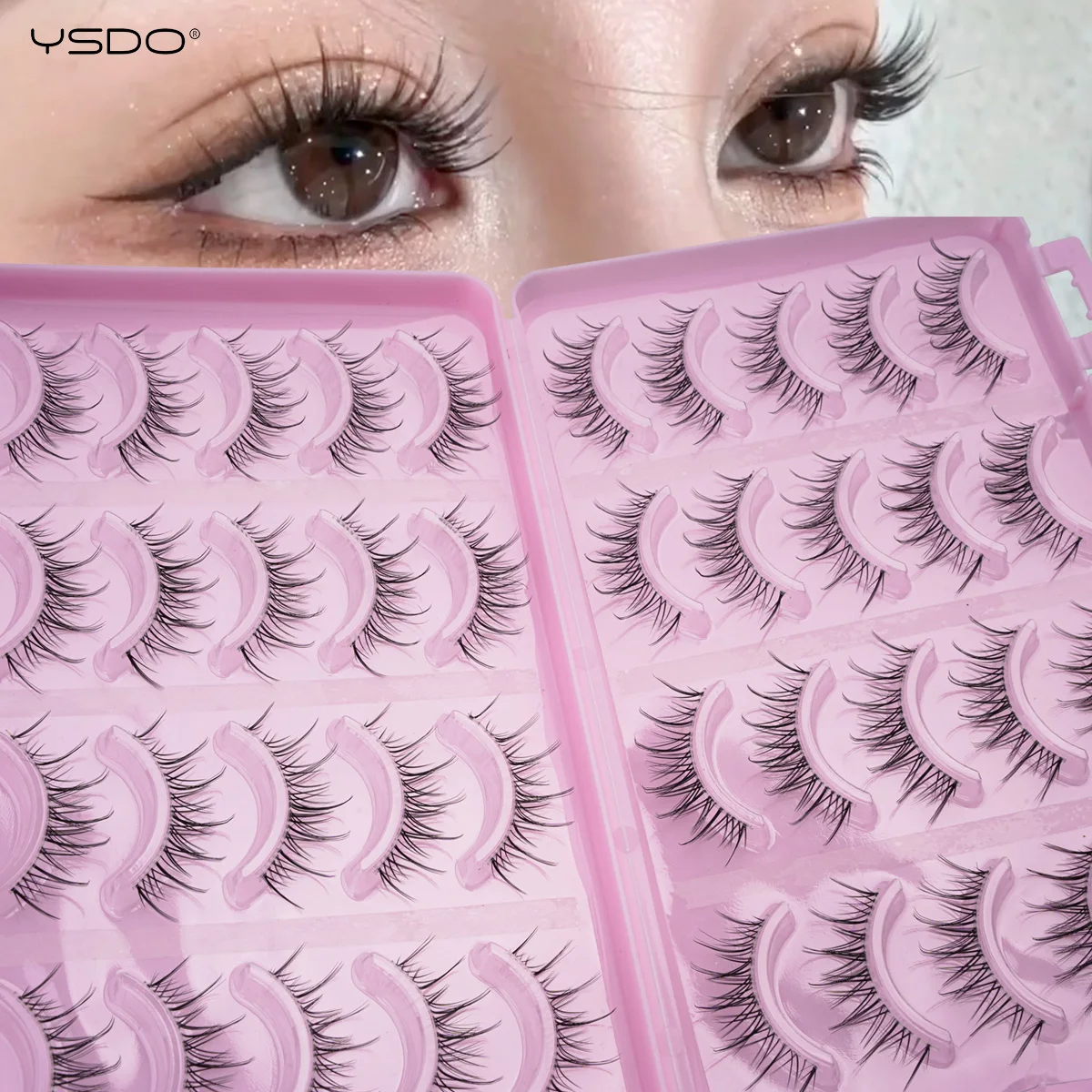 YSDO 20 pairs Natural 3D Mink Eyelashes Makeup Faux Mink Lashes Book Soft Wispy False Eyelash Extension Tools Half Fake Lashes