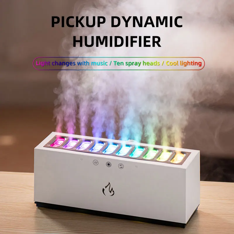 Dynamic Music Flame Air Humidifier USB Mist Eliminator, LED Lights Follow The Sound Rhythm Spray, Home Office Fragrance Diffuser