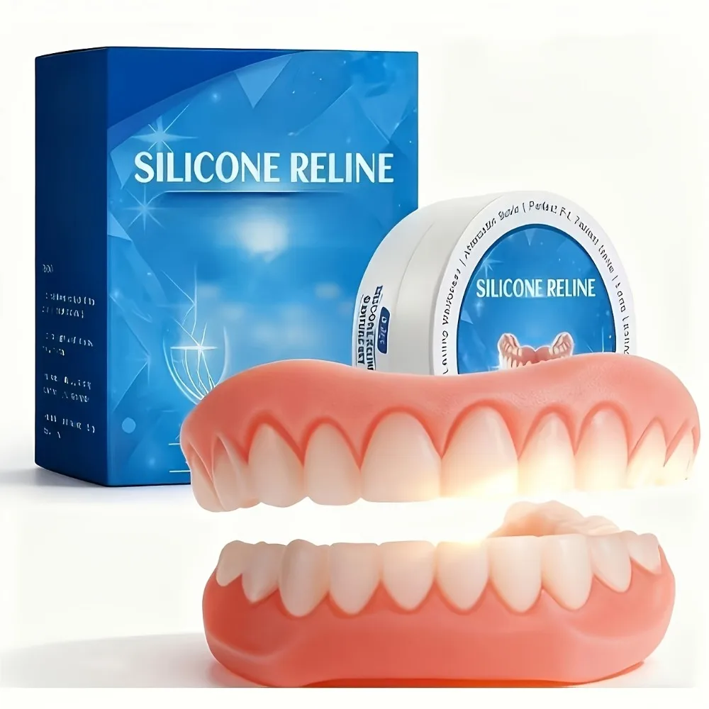 Cosmetic Teeth Veneers upper and lower teeth, comfortable to wear, suitable for the elderly, easy to install and remove, helps to improve self-confidence, natural red and white, Temporary Cosmetic Teeth Cover Set