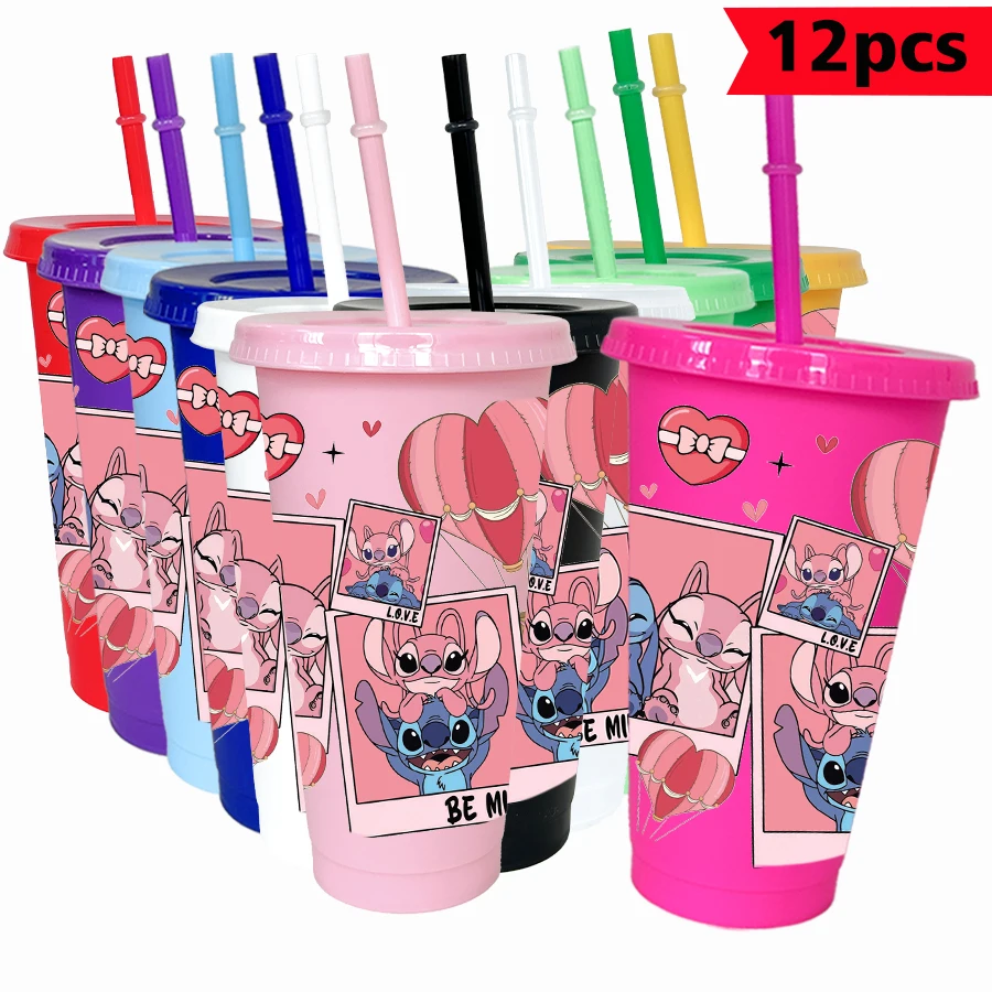 

12 шт./лот Disney Stitch Love 26 унций цветной пластиковый стакан для дня рождения, посуда для напитков, кружка для сока, кофе